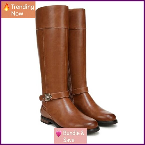 Women's Knee High Riding Boots Wide Calf Faux Leather 3/4 Heel - Picture 8 of 8